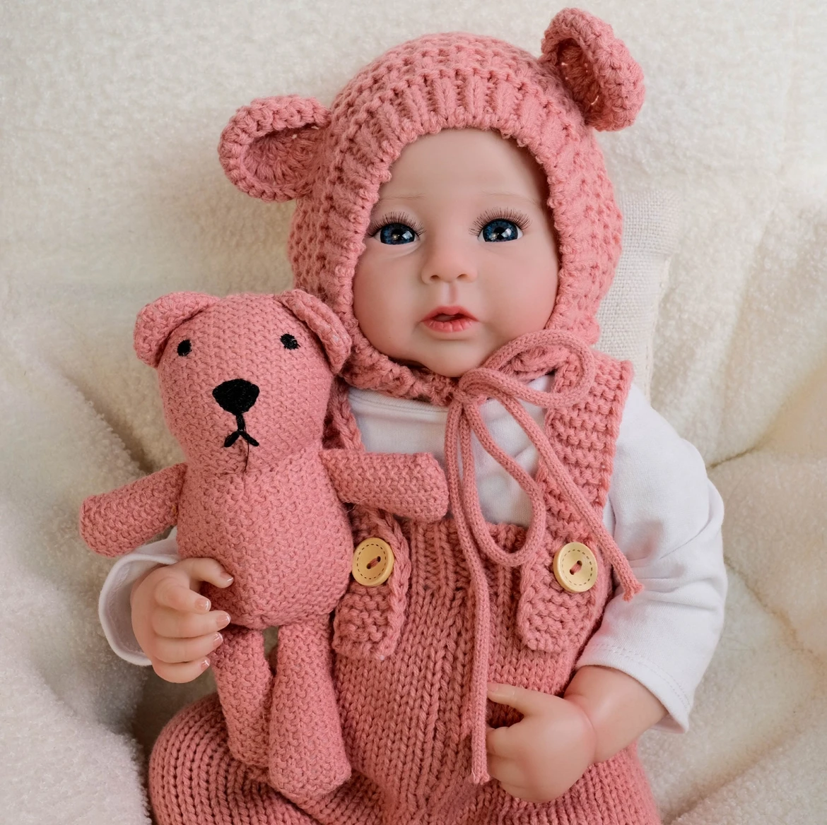 Muñeca Reborn realista de 49cm, pantalones con tirantes rosas, vinilo hecho a mano, coleccionable realista, regalo de herencia para niñas