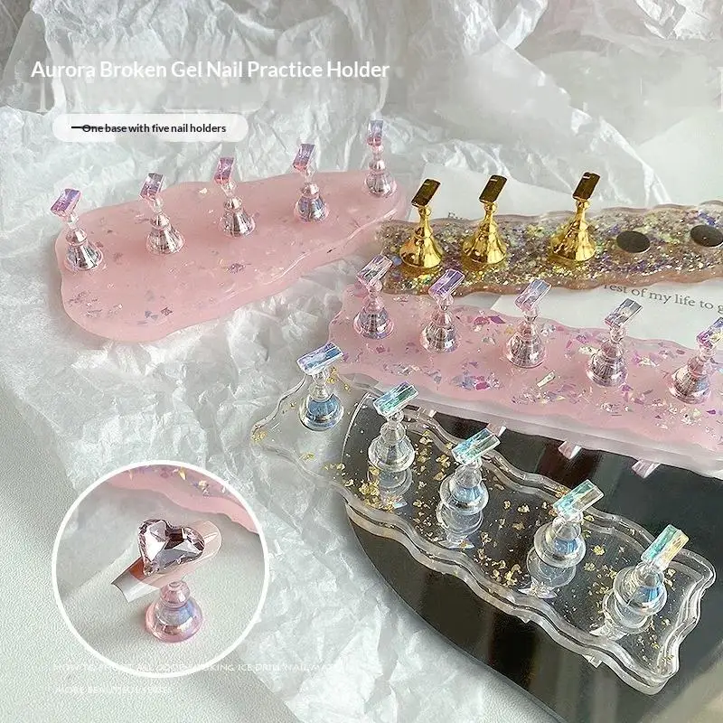 1Pcs Aurora Magnetic Nail Holder Practice Display Stand Acrylic Crystal Showing Shelf Nail Art Tool Colorful Nail Polish