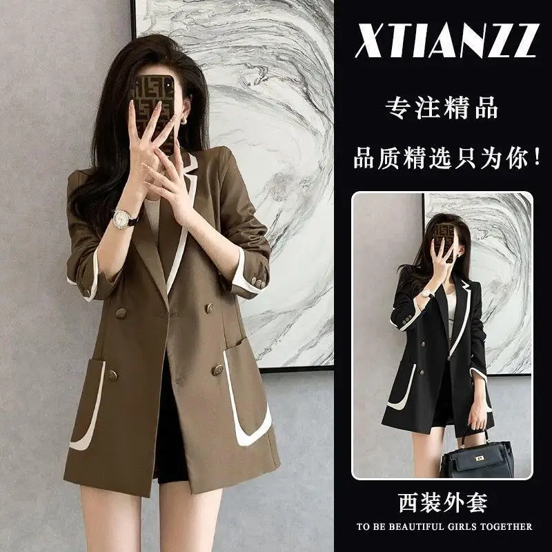 Hot 2026 Spring Autumn Newwomen Spliced Professional Suit Jacket High-End Casual Loose Fashion Versatile Long Sleeved Suitjacket