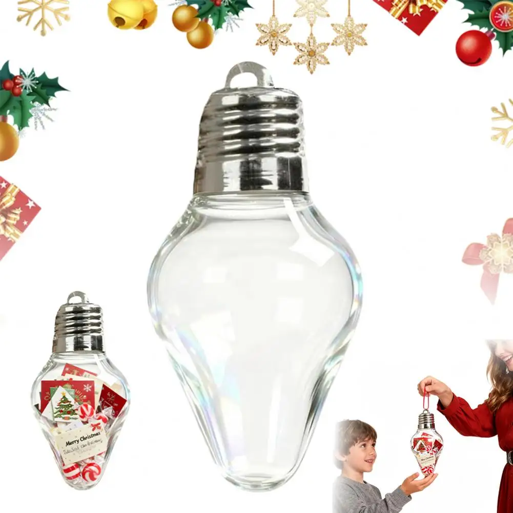 

Festive Bulb-shaped Jar Christmas Bulb Gift Jars Plastic Fillable Ornaments with Screw Caps Empty Candy Card Containers