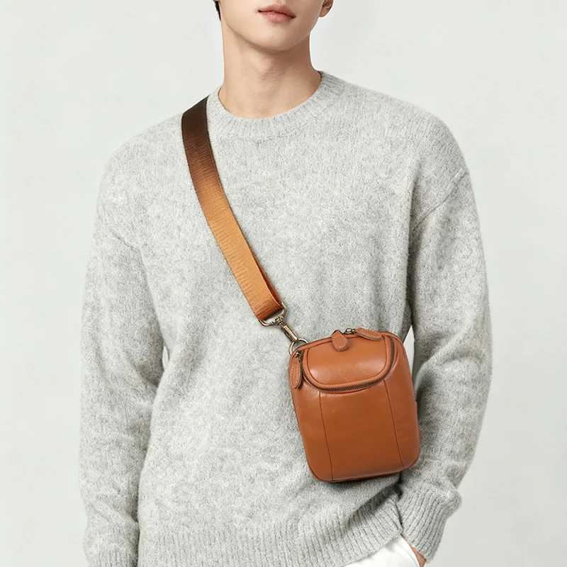 

Genuine leather men's crossbody bag, mini phone storage, belt strap, waist-hung wallet, multi-purpose single-shoulder bag