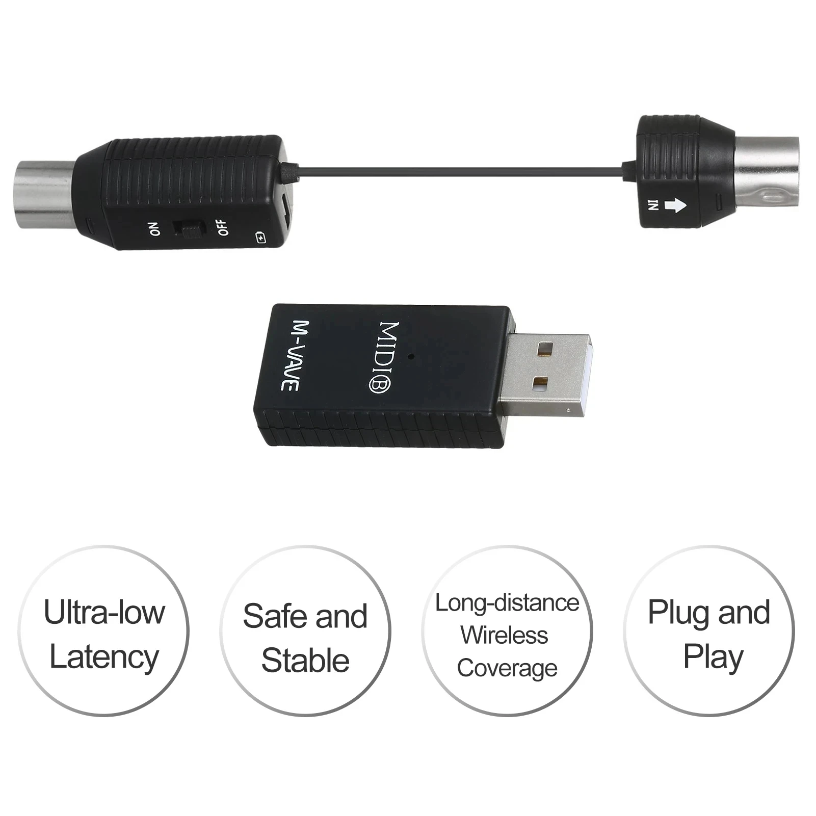 M-VAVE MS1 Mini Wireless MIDI Adapter System Plug & Play/for Wireless MIDI Transmitter