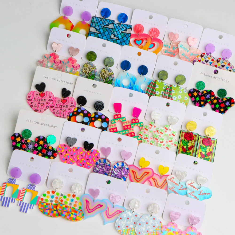 10/12/20Pairs Cute Colorful Dopamine Acrylic Drop Earrings For Women Heart Flower Geometric Mixed Jewelry Daily Vacation Gifts