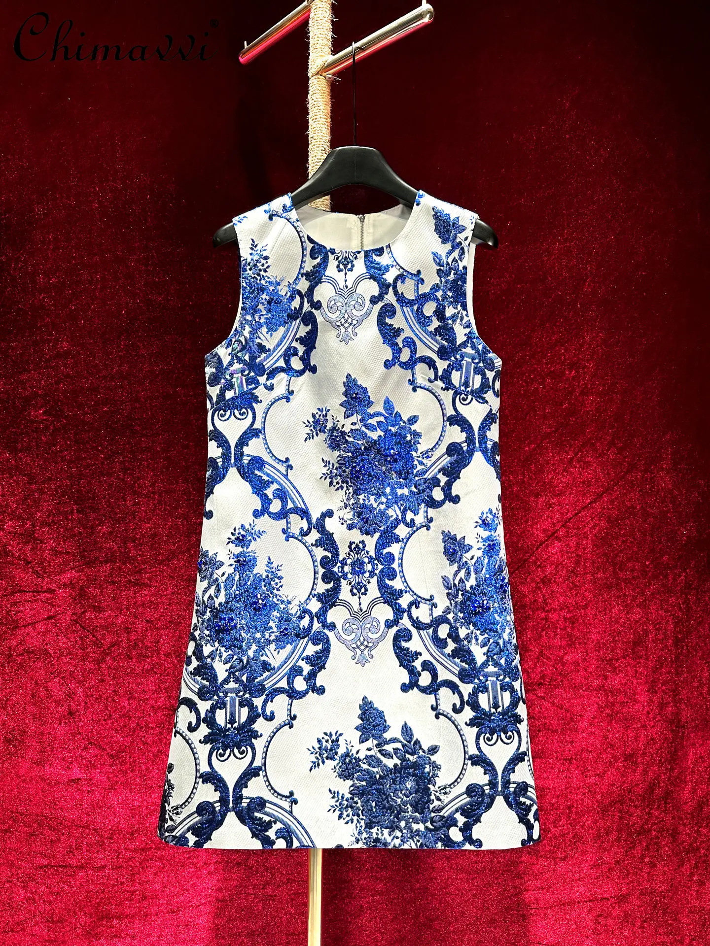 

Classy Heavy Beaded Luxury Short Dress 2026 Spring and Summer New Fashion Round Neck Retro Silm Elegant Short Dresses Women