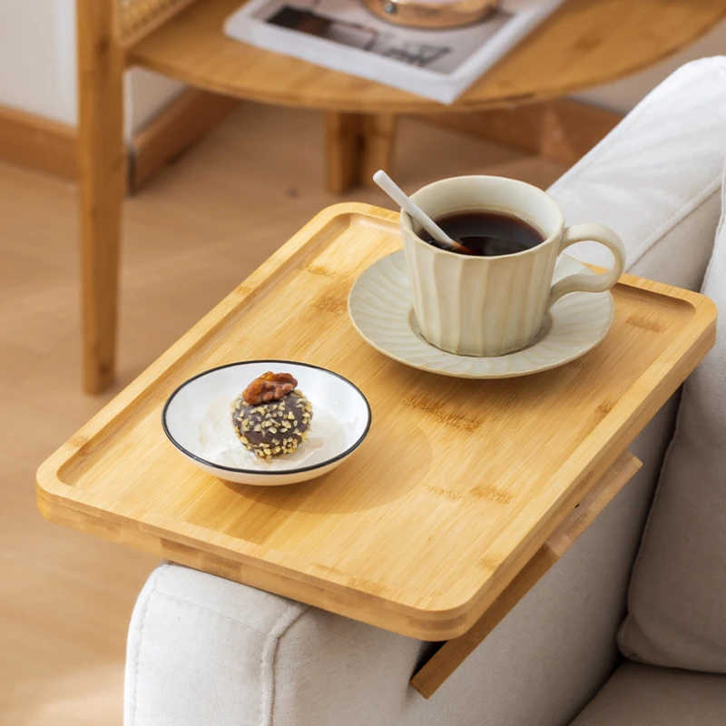 Foldable Sofa Tray Table Natural Wooden Sofa Armrest Clip-On Tray Household Portable Armrest Tray for Snacks Drinks Coffe Plate