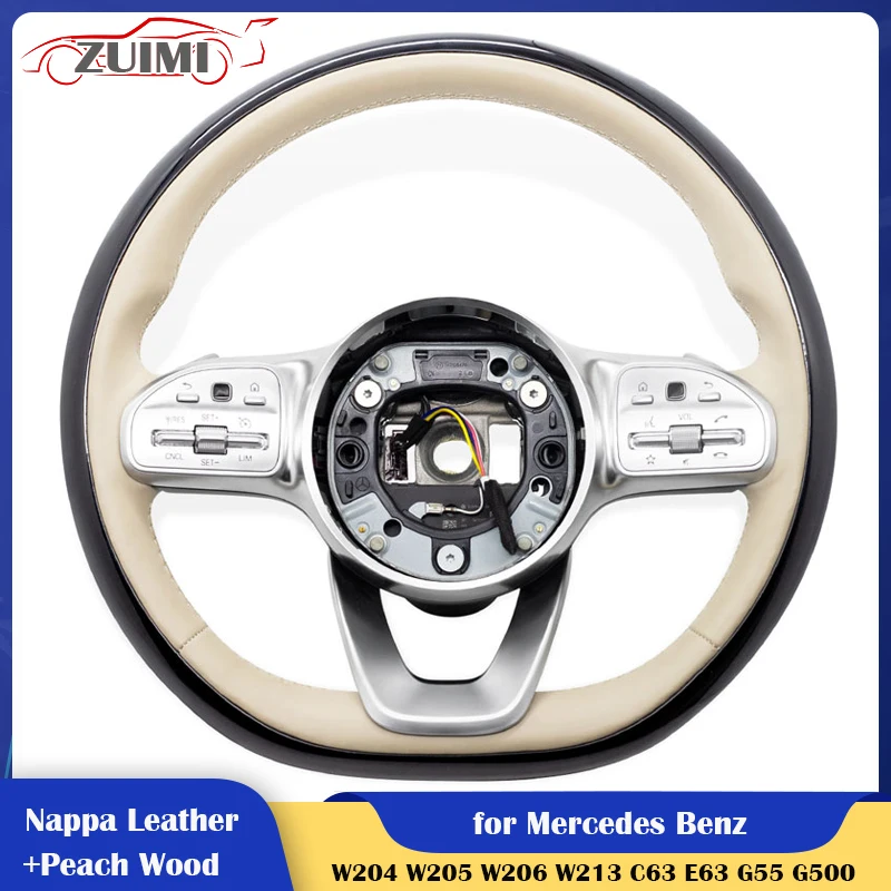 

Peach Wood Leather Steering Wheel for Mercedes Benz cls glc gle gls gla cla glk W204 W205 W206 W213 C63 E63 G55 G500 W212 W463