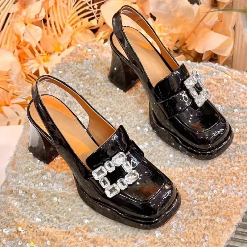 2023 Women Sexy Fashion High Heels Pumps Shoes for Office Leather High Platform Heels Red Black Spring Summer Crystal Sandals