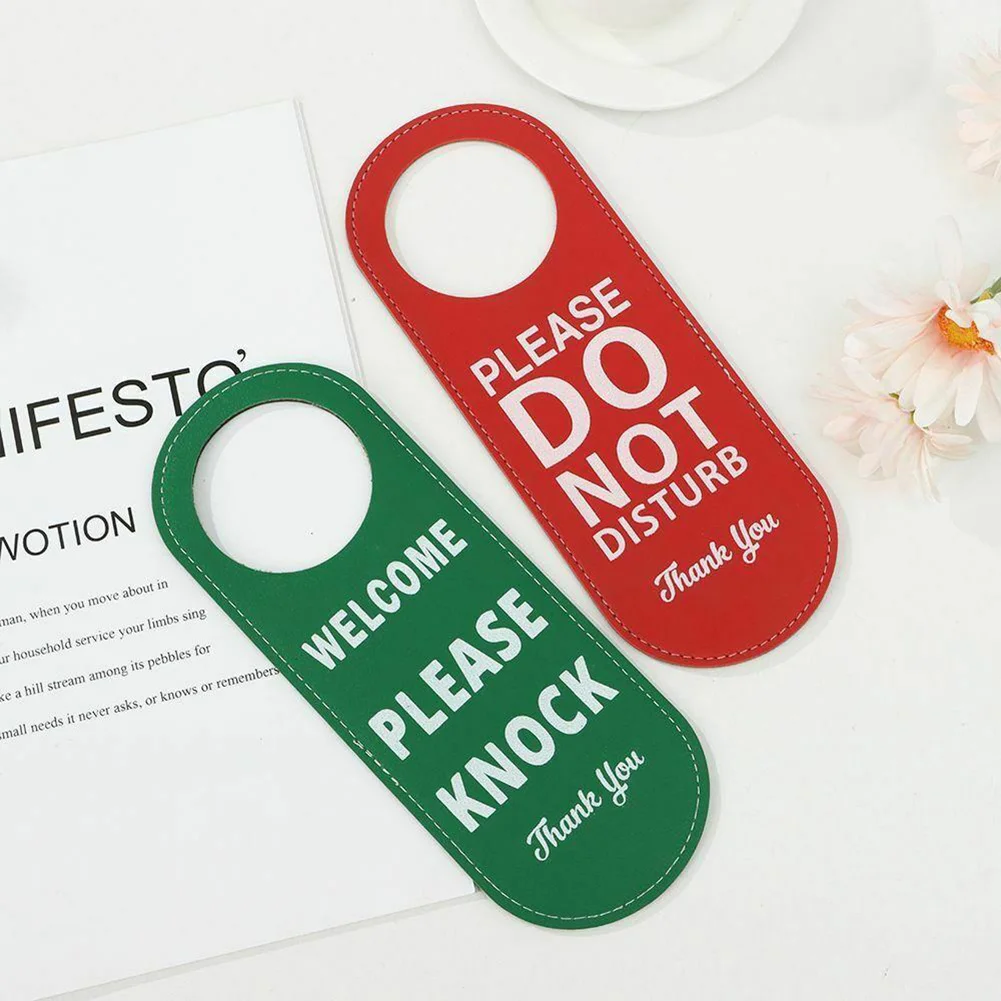 1Pc PU Leather Double Sided Do Not Disturb Door Tags Door Sign Bar Hotel Mall Office Beautiful Black Green Red Hanging Tag