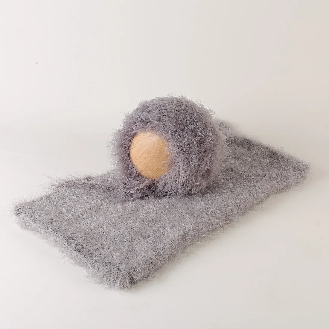 Soft Newborn Stretch Knit Fuzzy Wrap Bonnet Set Photography Props Baby Jersey Crochet Hat Fluffy Swaddle Blanket Photo Shoot