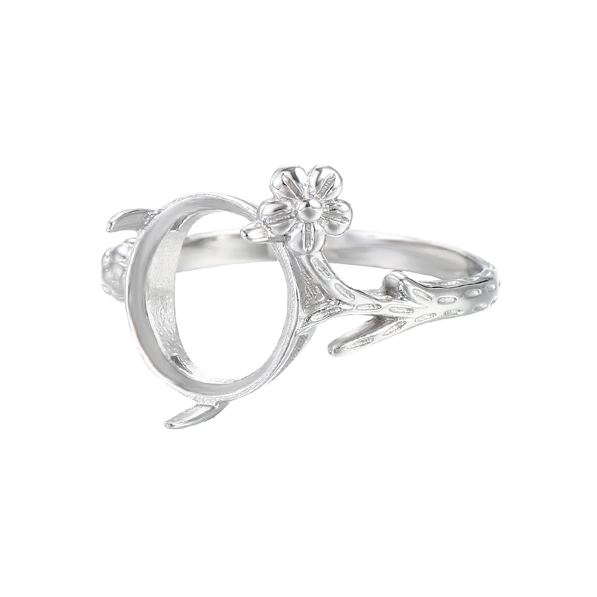 Ring Blank for 12x12mm Round Cabochons White Gold Plated 925 Silver Adjustable Ring Base