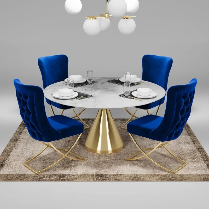

2025 Dining Chair, Set of 2, Blue With Gold Legs