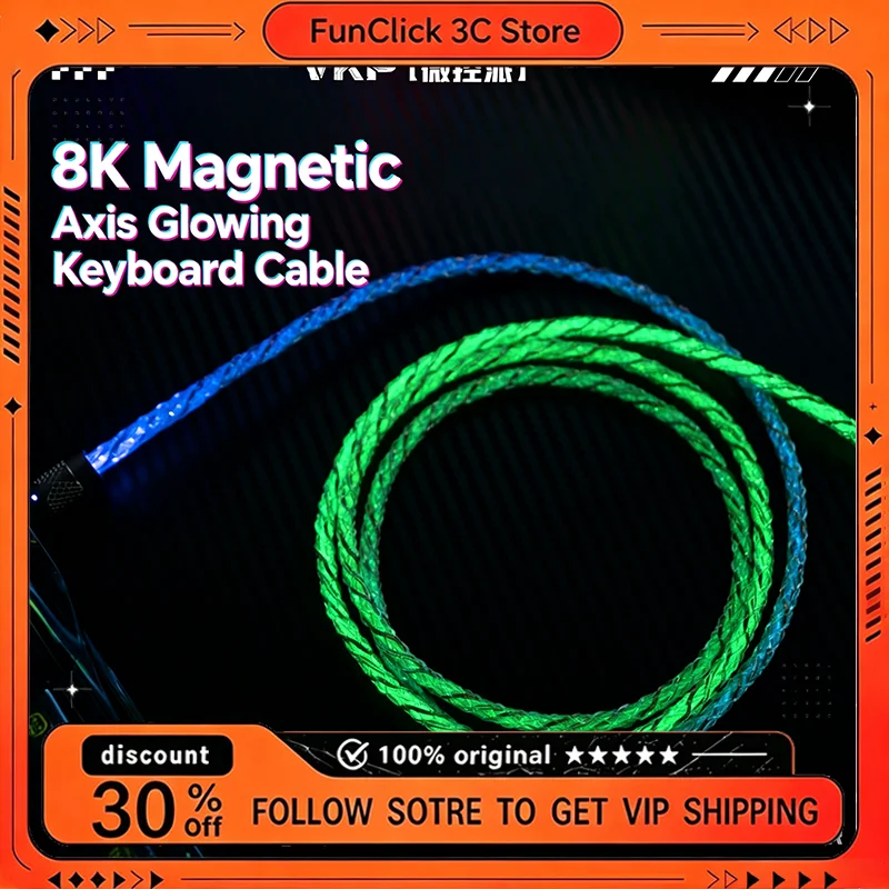 New VKP Keyboard Cable 8K Mechanical Keyboard Aviation Plug Cables RGB Adjustable Light Cable HUB Esports Gaming Keyboards Cable