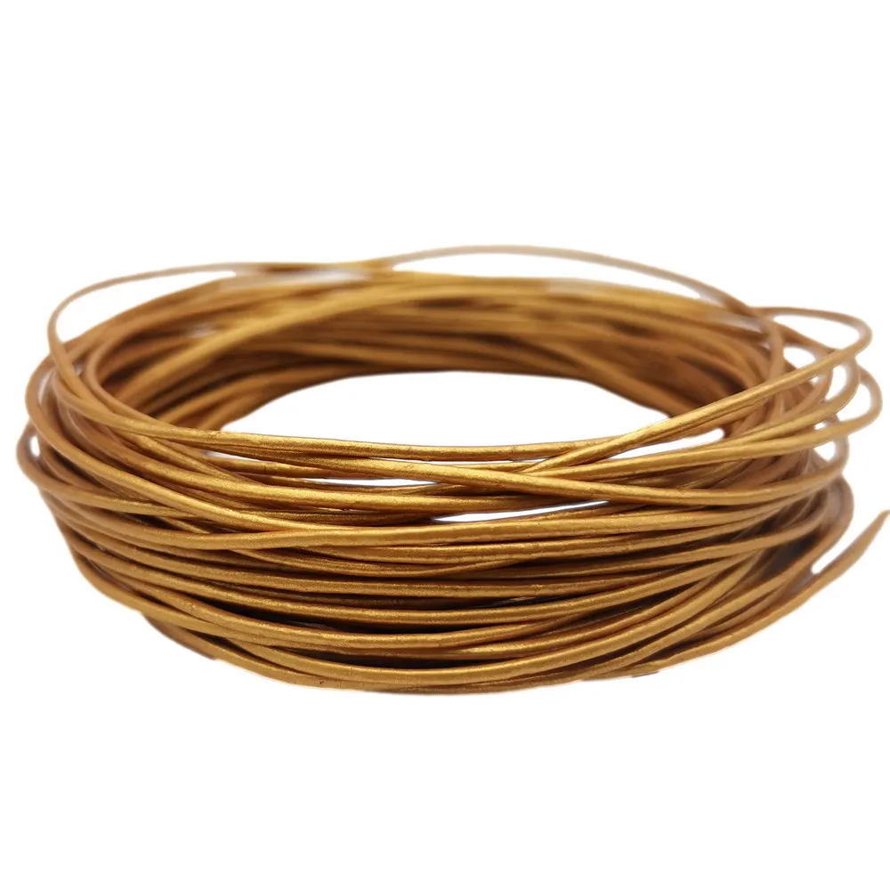 

10 Yards 1mm Metallic Gold Round Real Leather Cords String for Necklace Pendant Making Genuine Cowhide