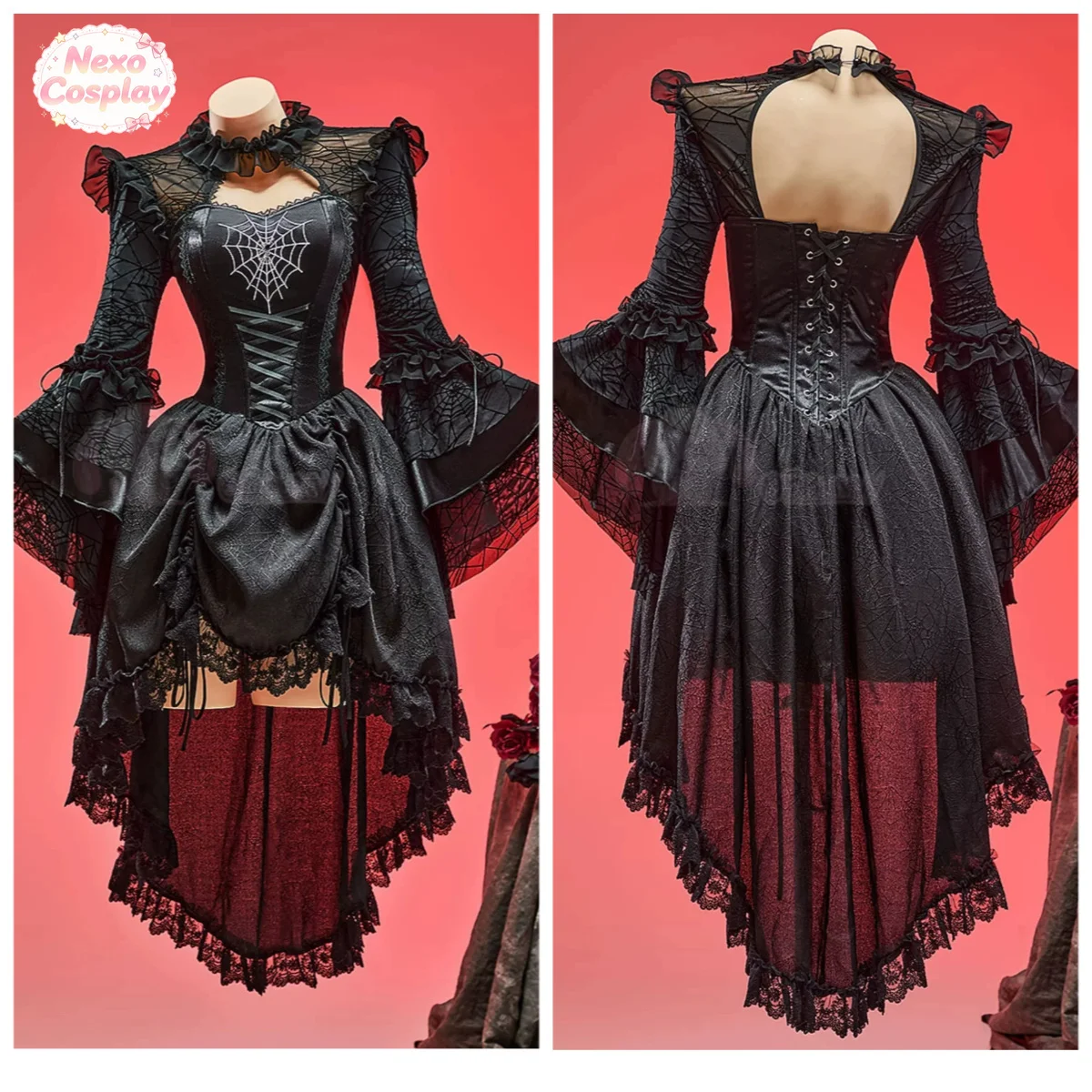 Robe gothique Lolita originale Fate Nocturne, robe de cosplay noire en toile d'araignée pour Halloween, NexoCosplay