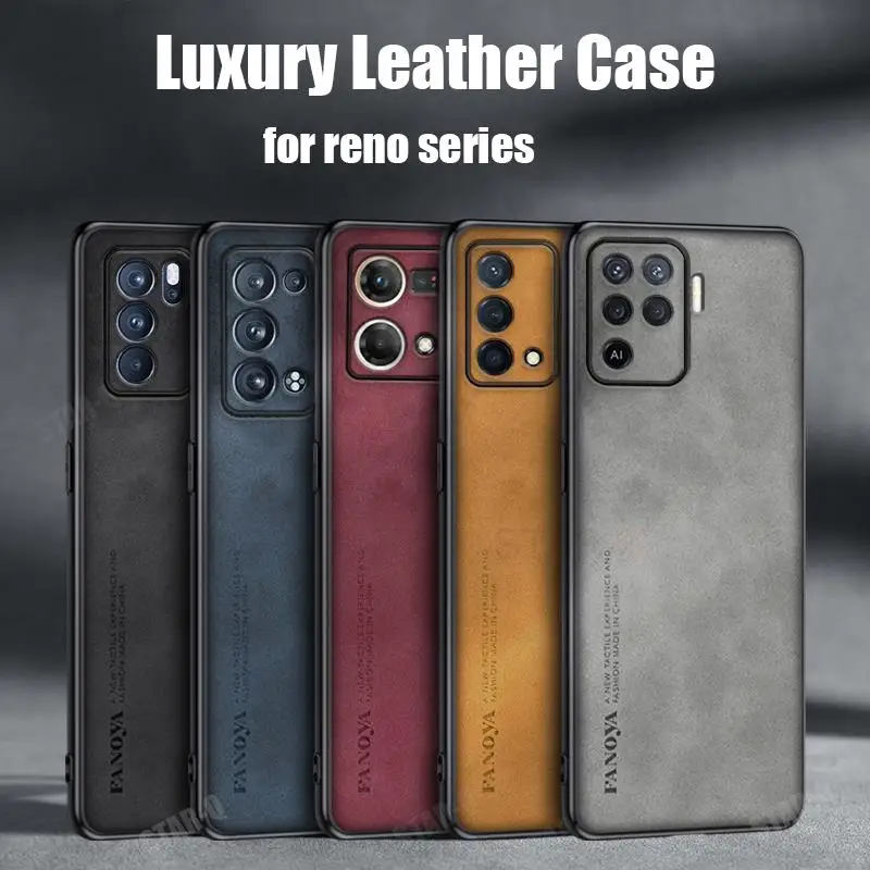 Luxury Sheepskin Leather Case For Oppo Reno 7 6 5 Lite 8 9 Pro Plus 4g 5g Retro Men Back Cover Reno5 Reno6 Reno7 5lite 6lite