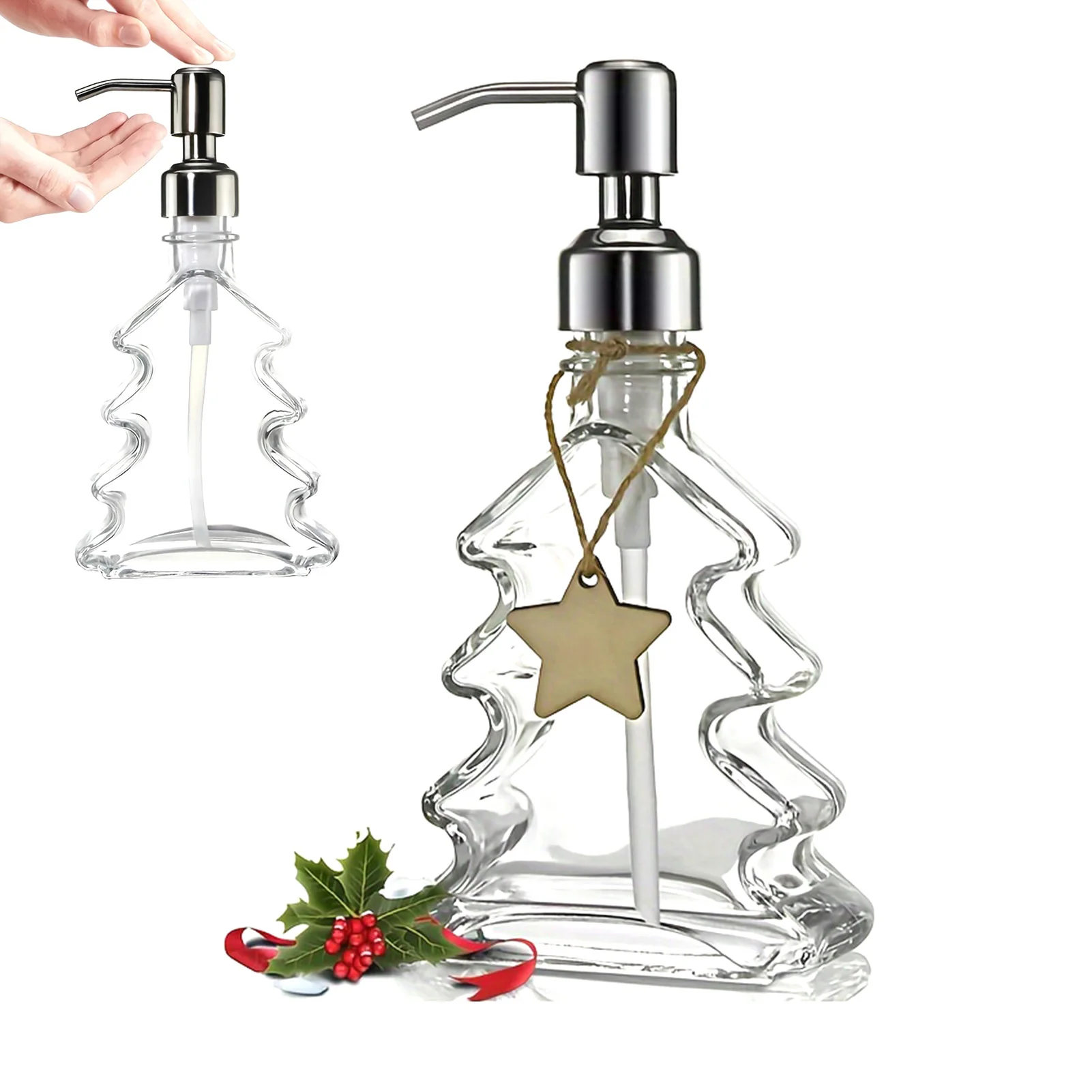 Creative Christmas Tree Shape รีฟิลขวดแก้ว CLEAR Dispense ขวดเปล่าคอนเทนเนอร์สําหรับ Camping Travel Xmas ของขวัญ