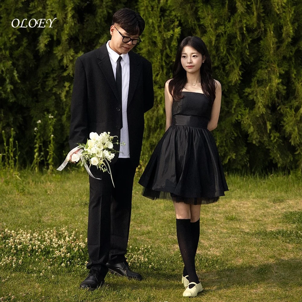 

OLOEY Simple Black Taffeta Short A-Line Evening Dress Strapless Dress Korea Wedding dress PhotoShoot Customized 이브닝 드레스