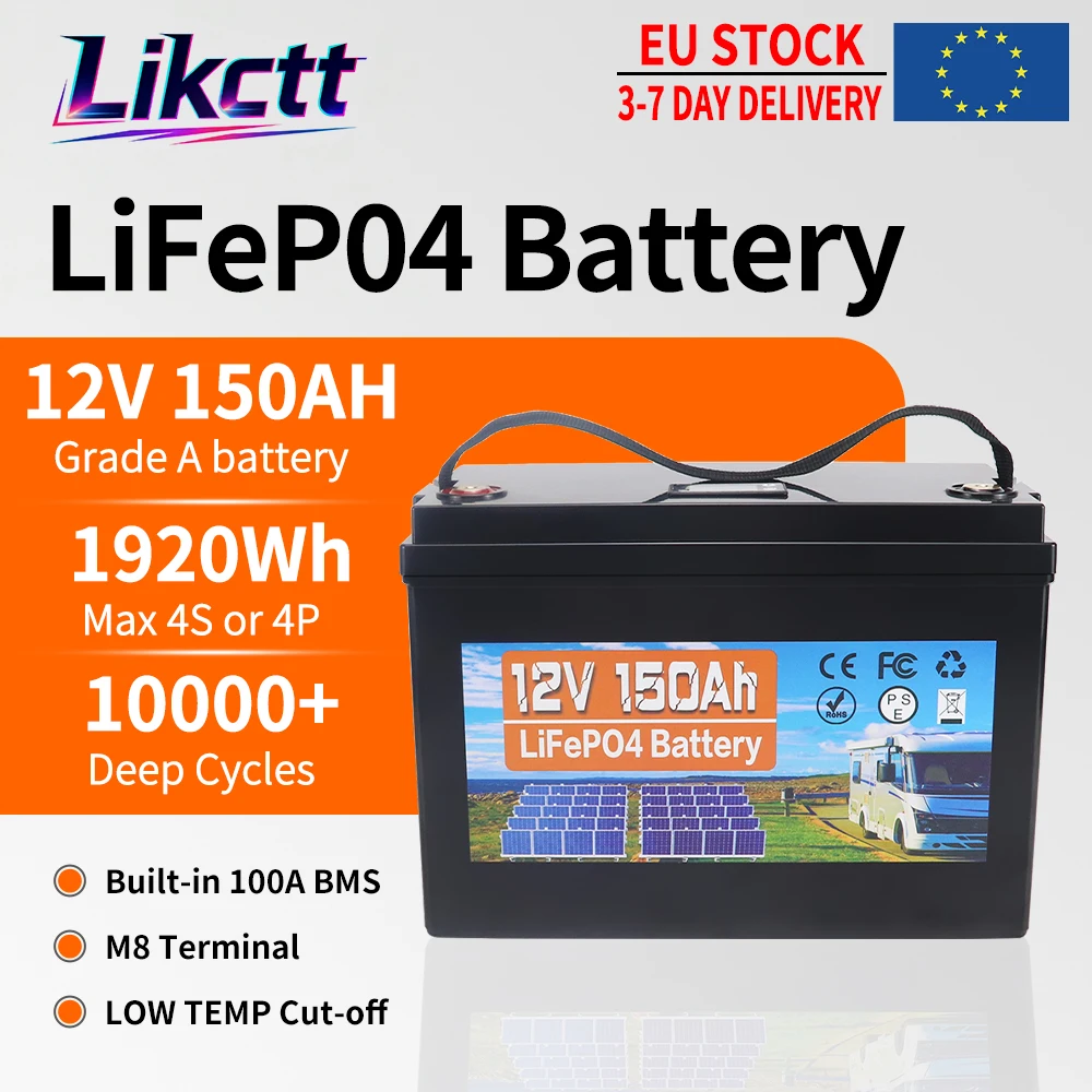 Kwaliteit A 12V 350AH 200AH 150AH Lifepo4 Batterij 12.8V Lithium IJzer Fosfaat Pack Gloednieuw 10000 Cycli Voor RV Solar Home Energy Storage System EU Voorraad