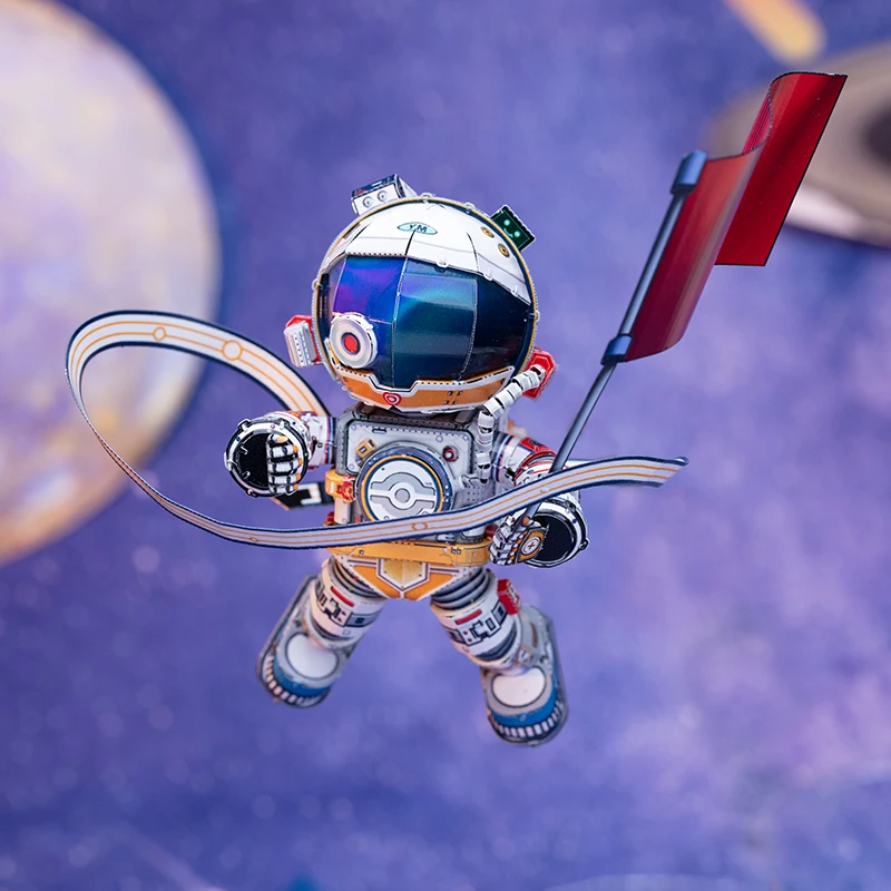 Art Model Mu 3D Metalen Puzzel Astronaut Met De Rode Vlag Model Kits Diy Laser Cut Puzzels Puzzel Speelgoed Voor kinderen