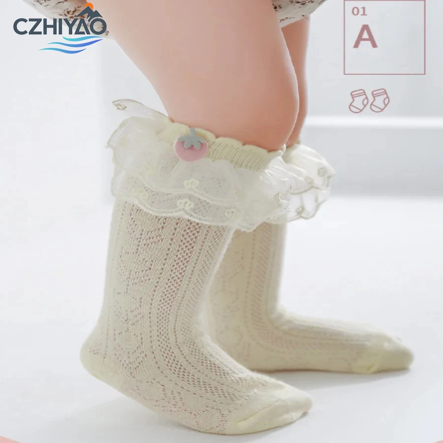 

1 пара детских кружевных чулок с морщинами и краями — удобные дышащие милые и дышащие носки принцессы с воланами