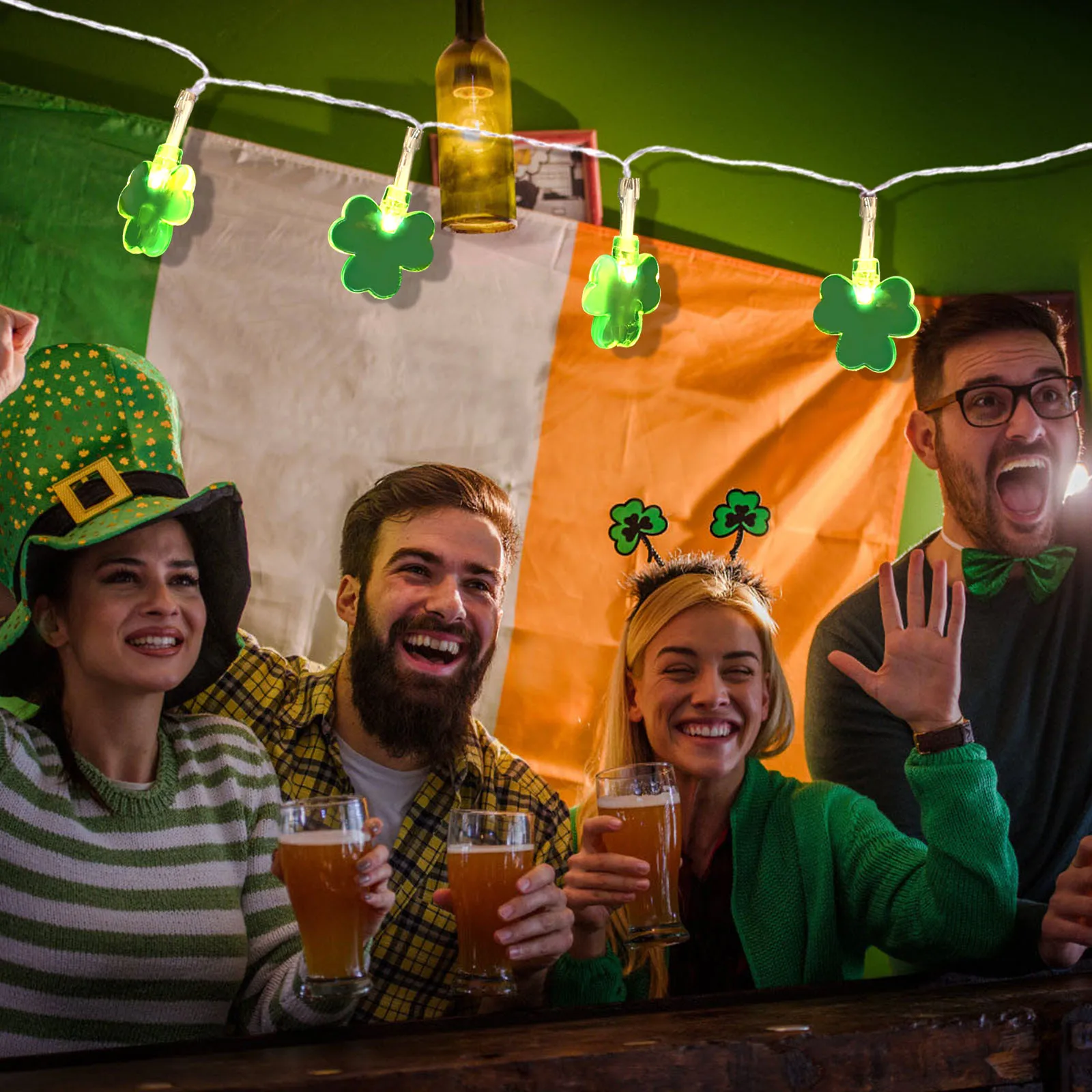 1세트 LED 스트링 라이트 클로버 모양 따뜻한 빛 축제 장식 실내외 파티 성 패트릭의 날 장식