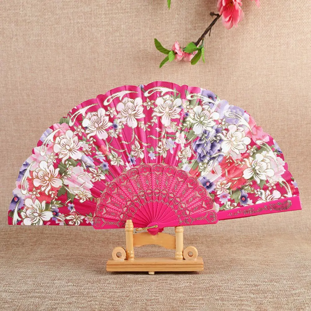 2023 Vintage Silk Fan Floral Pattern Decorative Wedding Party Chinese Japanese Bamboo Tassel Fan Dance Hand Fan abanico de mano