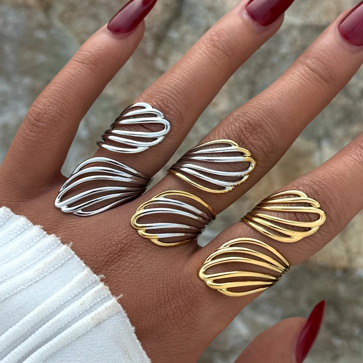 Stainless Steel Minimalist Irregular Curve Geometric Curved Open Rings For Women Tarnish Free Fashion Unisex Jewelry Gift view 5