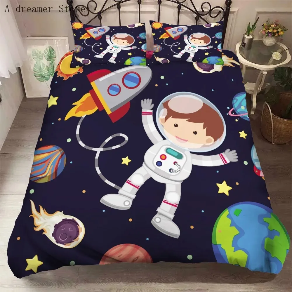 

Astronaut Cartoon Duvet Cover Set for Kids Baby Child King Queen Children Bedding Set Pillowcase Bed Linens Universe Bedclothes