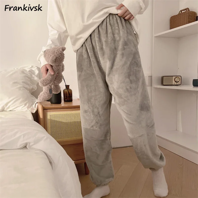 Simple Sleep Bottoms Women Ankle-tied Loose All-match Daily Home Winter Advanced Japanese Style Leisure Stylish Normcore Retro