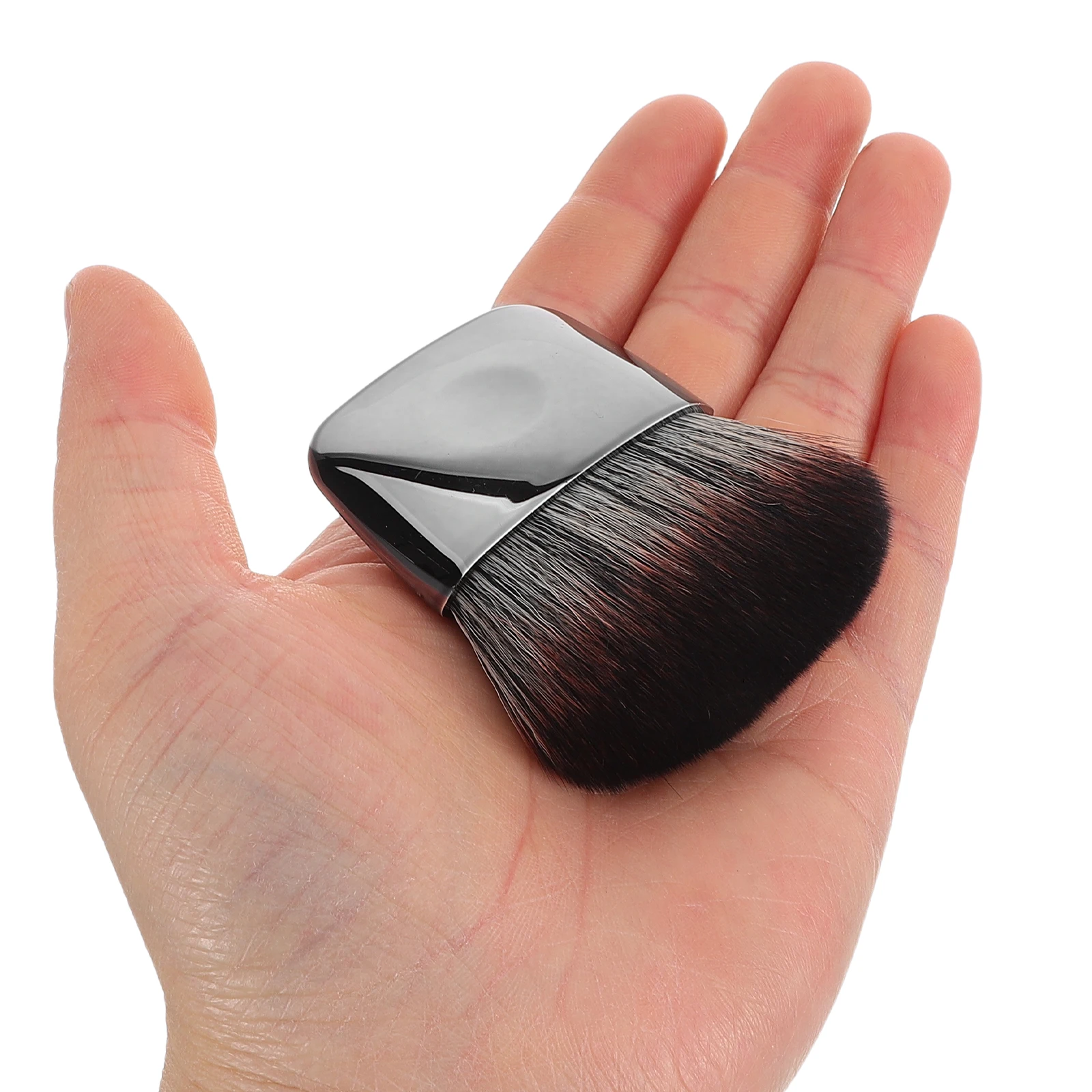

Compact Flat Head Makeup Brushes Soft Bristles Mini Travel Size Portable Powder Blush Foundation Brush Silver Plated Cosmetics