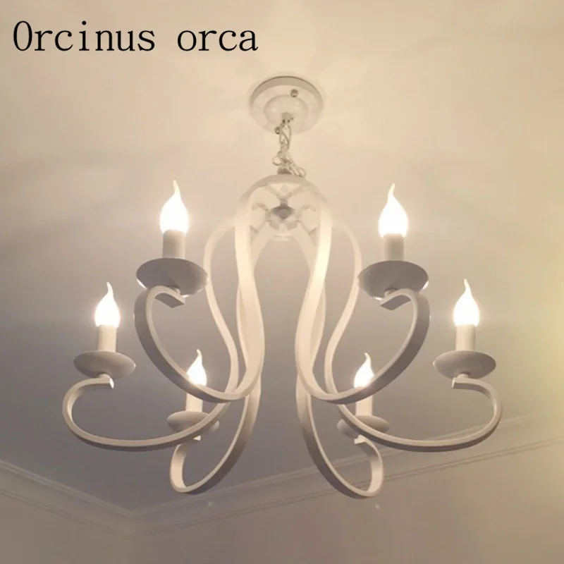 Korean garden Candle Chandelier Mediterranean iron lamp white  and warm living room dining room bedroom lamps and lanterns