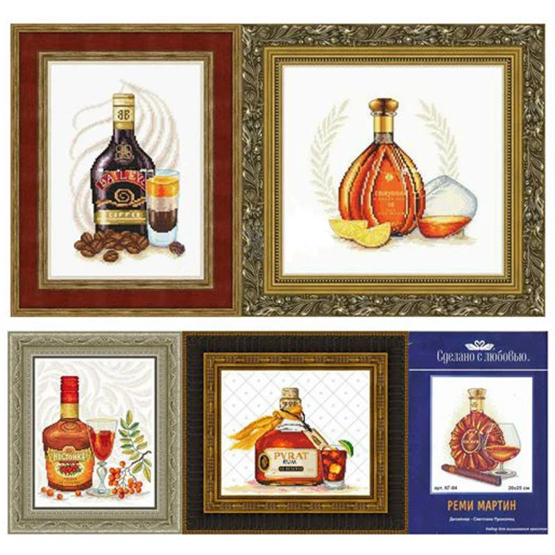 Amishop Counted Cross Stitch Kit Brandy Rum Bailey Remy Martin Courvoisier XO Wine Beer Drink, 1 Set