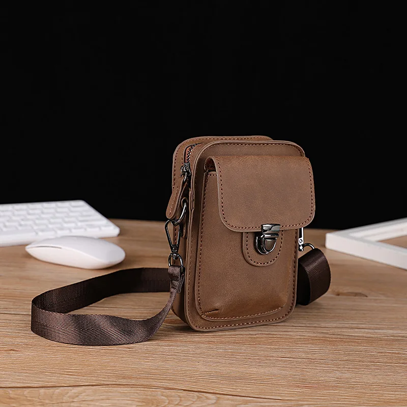 Men's Cell Phone Holster Belt Pouch Vintage Leather Waist Bag Fanny Pack Travel Shoulder Sling Bags Hip Bum Pack Pouch for Men