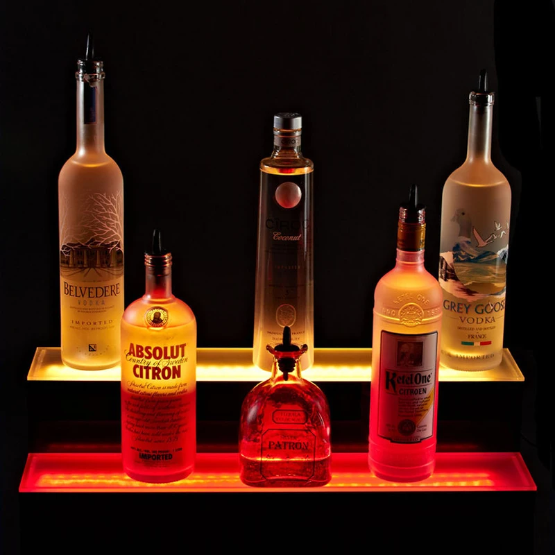 custom.Tinya Remote App Control 3 Tier Home Commercial Bar LED Lighted Bar Shelf Display Liquor Bottle Shelf