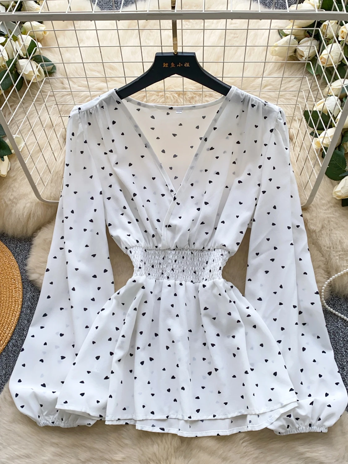 レトロ V ネック水玉模様ロングスベ女性用 irt 痩身ウエストデザイン通勤 Sle 韓国ルーズフィットポリエステル繊維