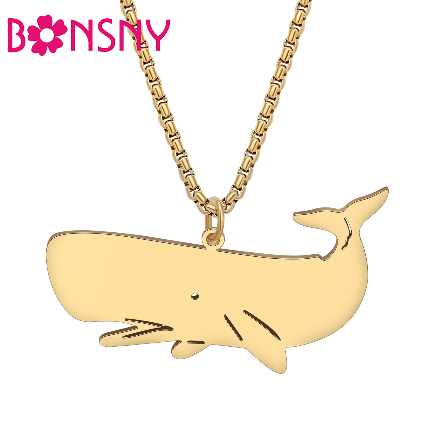 BONSNY Stainless Steel Cute Sperm Whale Necklace Chains Ocean Animal Jewelry Pendant For Women Girls Kids Charm Gifts Accessory