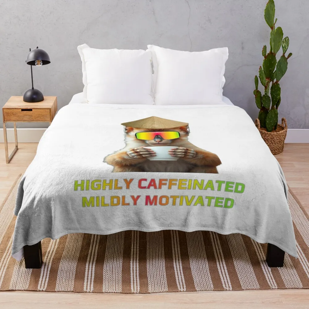 

Highly Caffeinated Monkey - Coffee Lover's Delight Throw Blanket Decorative Beds Retros Polar Blankets