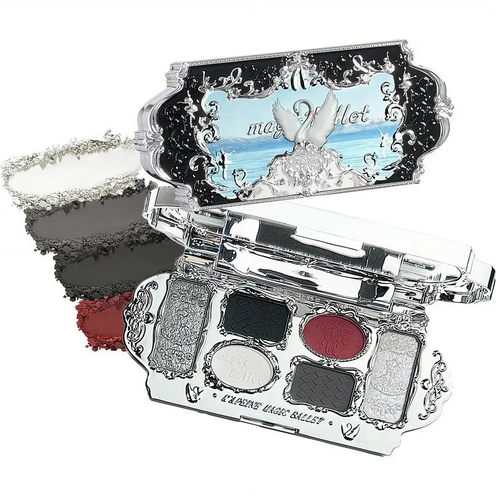 Swan Ballet Eyeshadow Palette Matte Fine Shimmer Pearl Face Palette 6 Colour Glitter Eye Shadow Blush Highlighter Face Bronzer