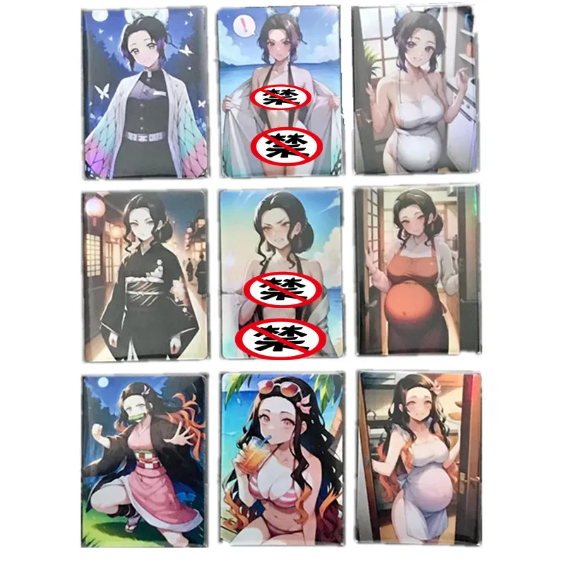 9Pcs/set Anime Cards Demon Slayer Kimetsu No Yaiba Nezuko Butterfly Ninja Sexy Nude Goddess Card Toy Game Gift Collection Card