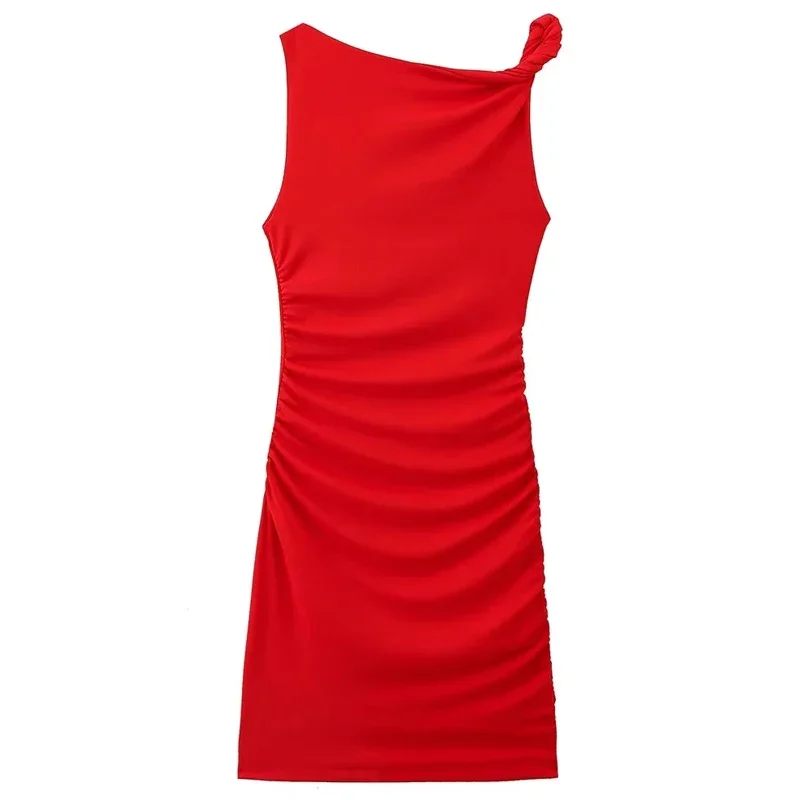 TRAF-vestido rojo sin mangas con volantes para mujer, Vestido corto sin mangas con Espalda descubierta, vestidos elegantes de fiesta de lujo, 2024 Min