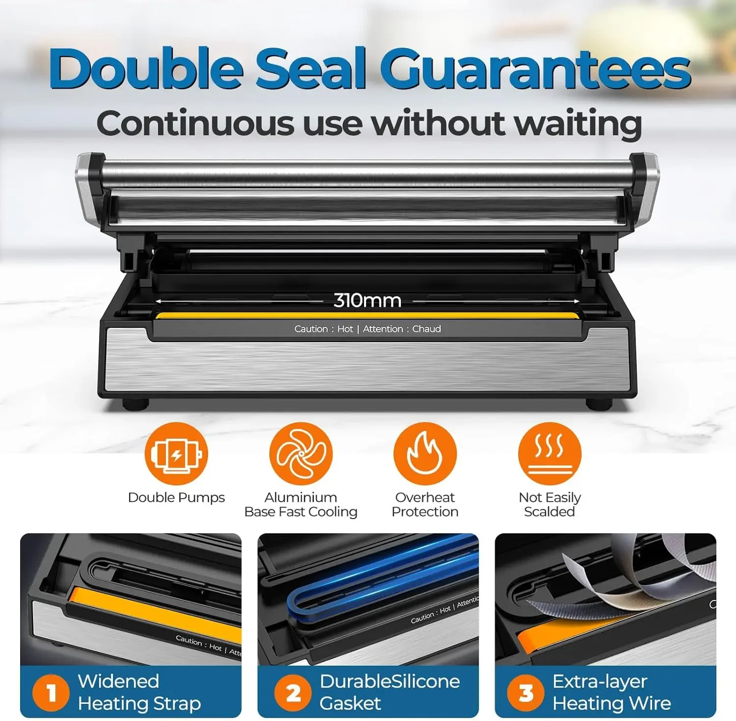Vacuum Sealer, Stainless Steel Vacuum Sealer Machine for Food with Double Heat Seal & Double Pump, Food Sealer Dry/Moist/Liquid