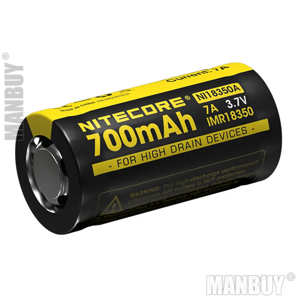 2024 NITECORE IMR18350 7A 700mAh 3.7V 2.59Wh Lithium Rechargeable 18350 Li-ion Battery FOR High Drain Devices Flashlight