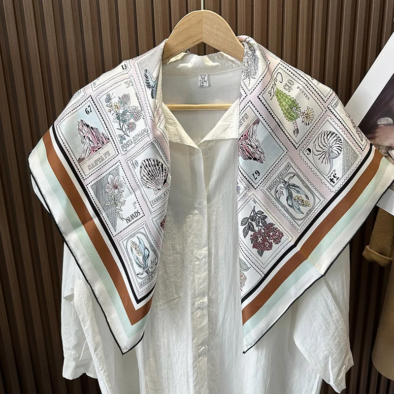 90 Square 100% Silk Scarf Wraps 2024 Summer NEW Prints Womens Fashion Shawl Neckerchief Double Sided Same Printing