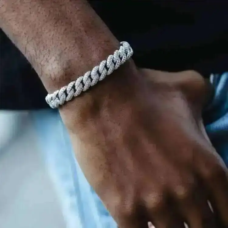 Rts Cuban Bracelet 6mm-13mm Iced Out Moissanite Diamond Chain S925 Sterling Silver Cuban Link Chain Men Bracelet