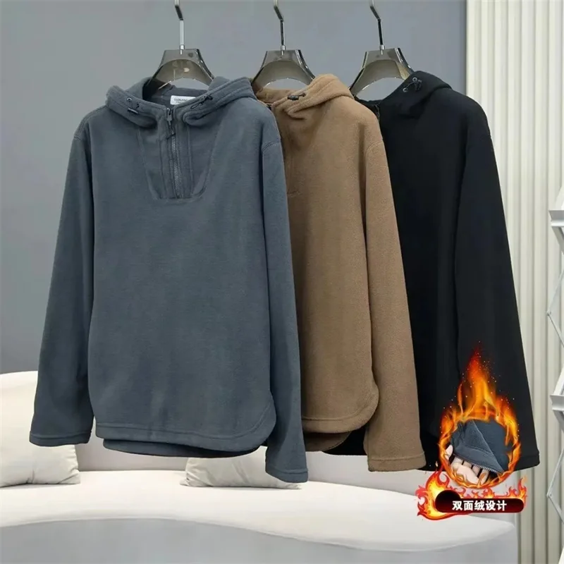 Autumn Winter Polar Fleece Hoodie Women 2024 New Loose Hooded Top Pure Colour Thicken Pullover Coat Fashion Casual Top Female