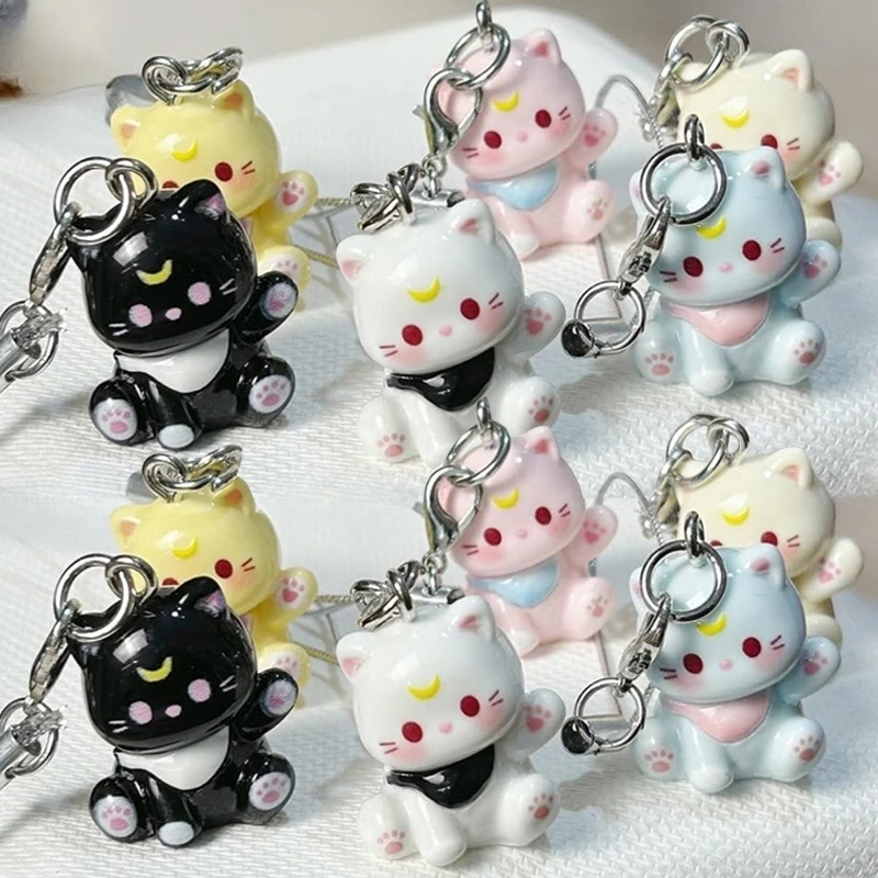 1/6pcs Fashion Cartoon Small Cat Cute Keychain Phone Chain Resin Keyring Bag Pendant Couple Key Chains Gifts Women for Jewelry