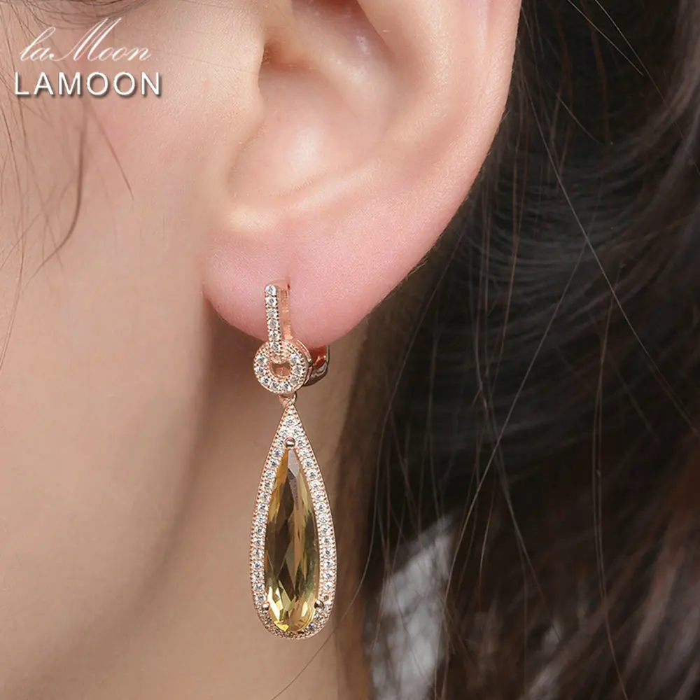 LAMOON Luxury Pear Citrine Natural Gemstone  S925 Jewelry Sets 100% 925 Sterling Silver For Women Engagement Jewelry V047-3