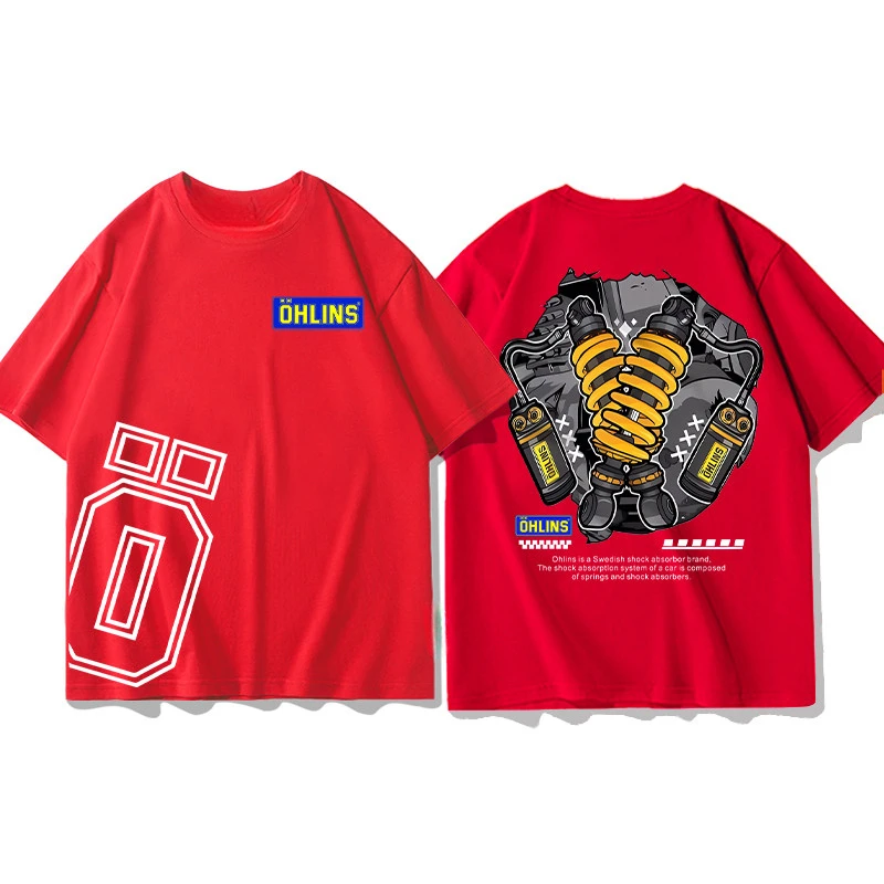 2026 OHLINS Red T-shirt Collection Motorcycle Shock Absorber Print Short Sleeve T-shirt Racing Fan Clothes