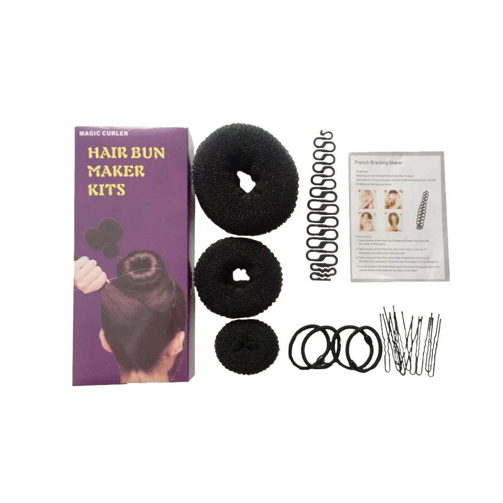 

1 set Hair Bun Coil Fishtail Braider U Clip Rubber Bands Gift Box Chignon Maker Hair Styling Tool Modeling Kit Accessories