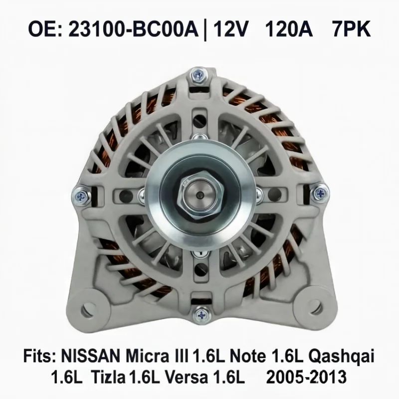 Alternator 11344N OE 23100BC00A 12V 120A 7PK For Nissan Micra K12 Note E11 Qashqai J10 Tiida C11 Versa C11 1.6L HR16DE 2005-2013